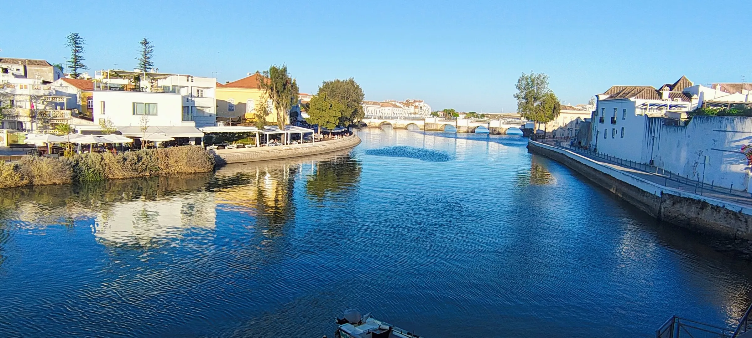 Panorama of the river Gilão and Tavira's Roman Bridge